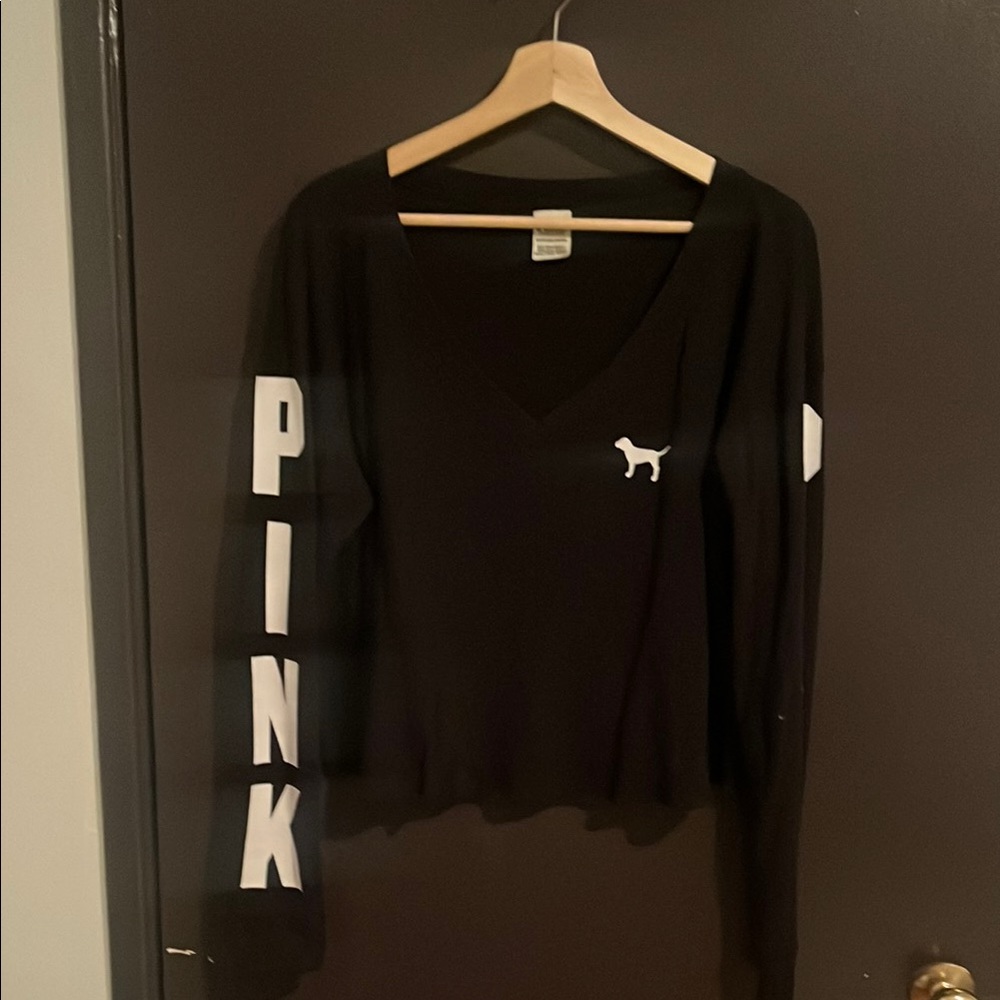PINK Victoria's Secret Black V-Neck with White Lettering